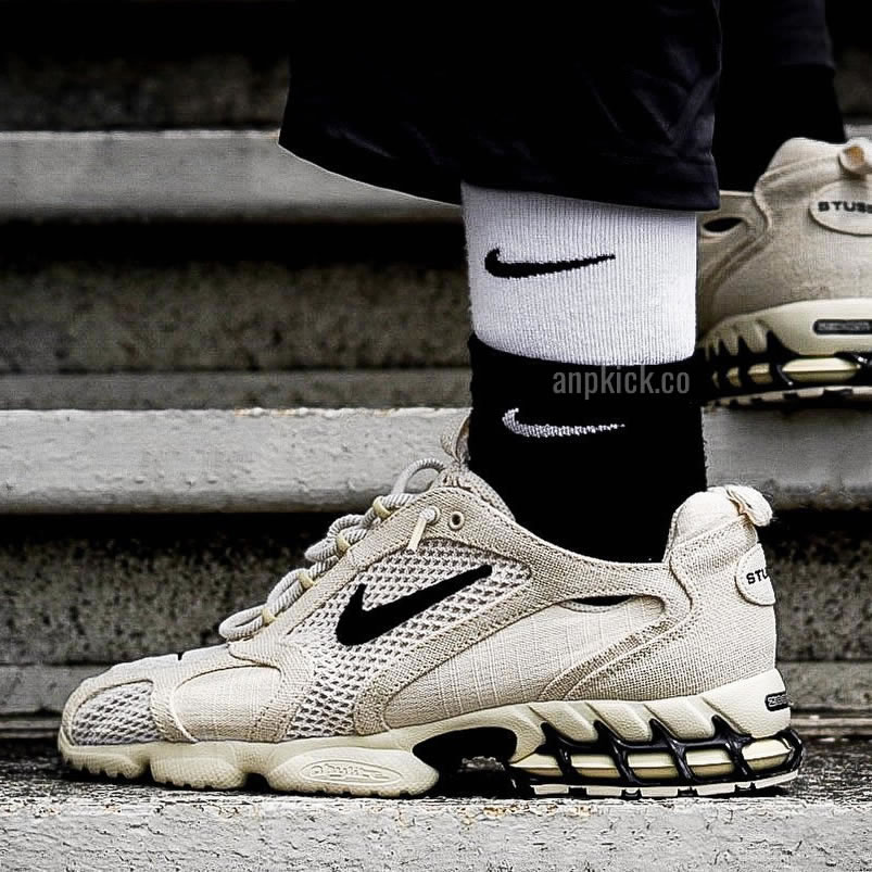 Stussy Nike Air Zoom Spiridon Caged 2 Fossil Cq5486 200 On Feet (1) - www.newkick.vip