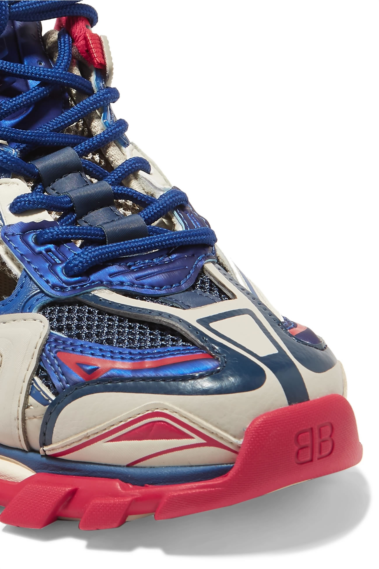 Balenciaga Track 2 Logo Detailed Mesh Rubber Sneakers Grey Blue Red (4) - www.newkick.vip