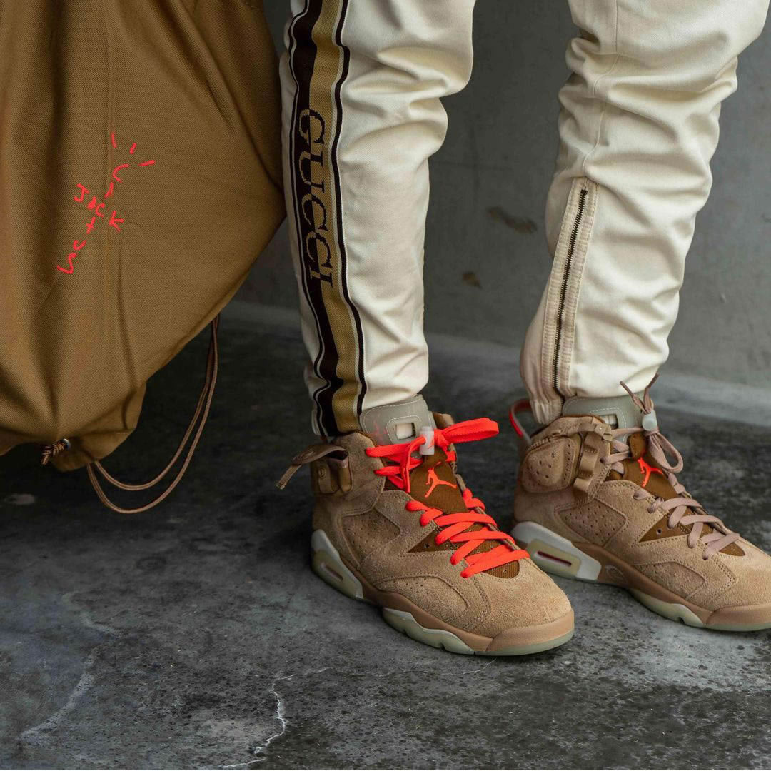 Travis Scott Air Jordan 6 Retro British Khaki On Feet Dh0690 200 (5) - www.newkick.vip