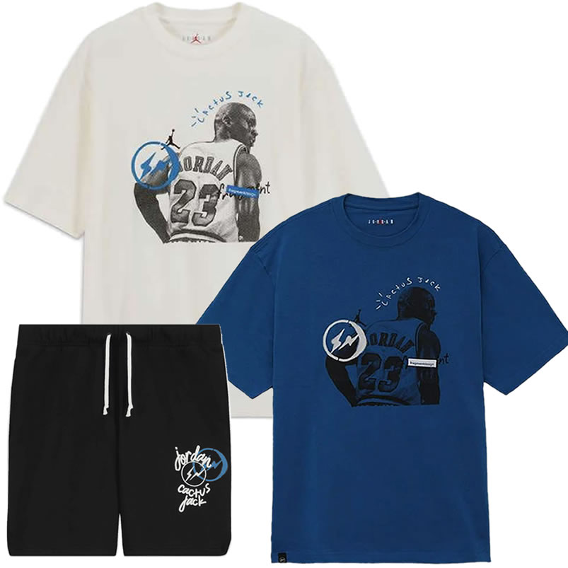 Travis Scott Cactus Jack Jordan T Shirt Khaki Desert Blue White Short (1) - www.newkick.vip