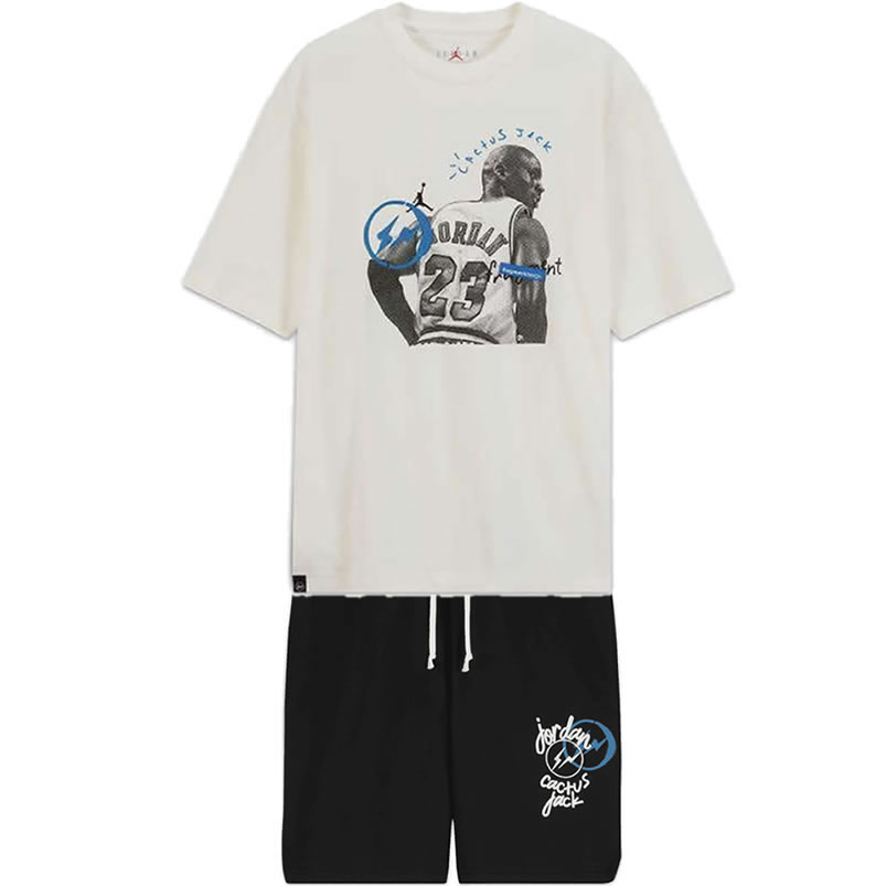 Travis Scott Cactus Jack Jordan T Shirt Khaki Desert White Shorts Black (1) - www.newkick.vip