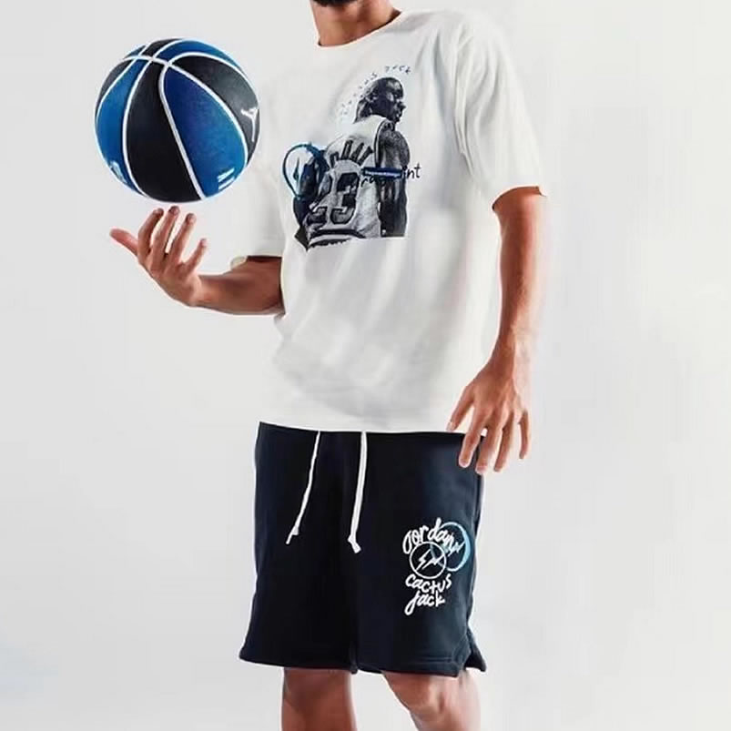 Travis Scott Cactus Jack Jordan T Shirt Khaki Desert White Shorts Black (2) - www.newkick.vip