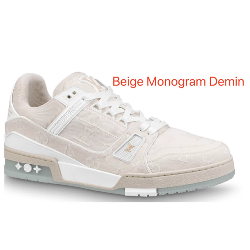 New L V Trainer Sneaker Shoes Beige Monogram Demin (1) - www.newkick.vip New L V Trainer Sneaker Shoes Beige Monogram Demin (1) - www.newkick.vip