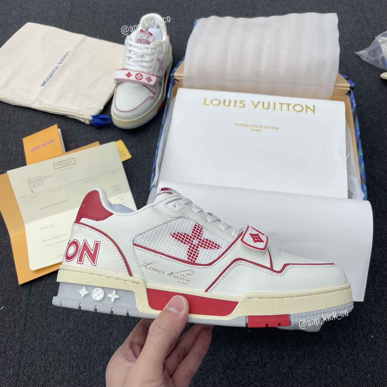 New L V Trainer Sneaker Shoes Red Mesh (2) - www.newkick.vip