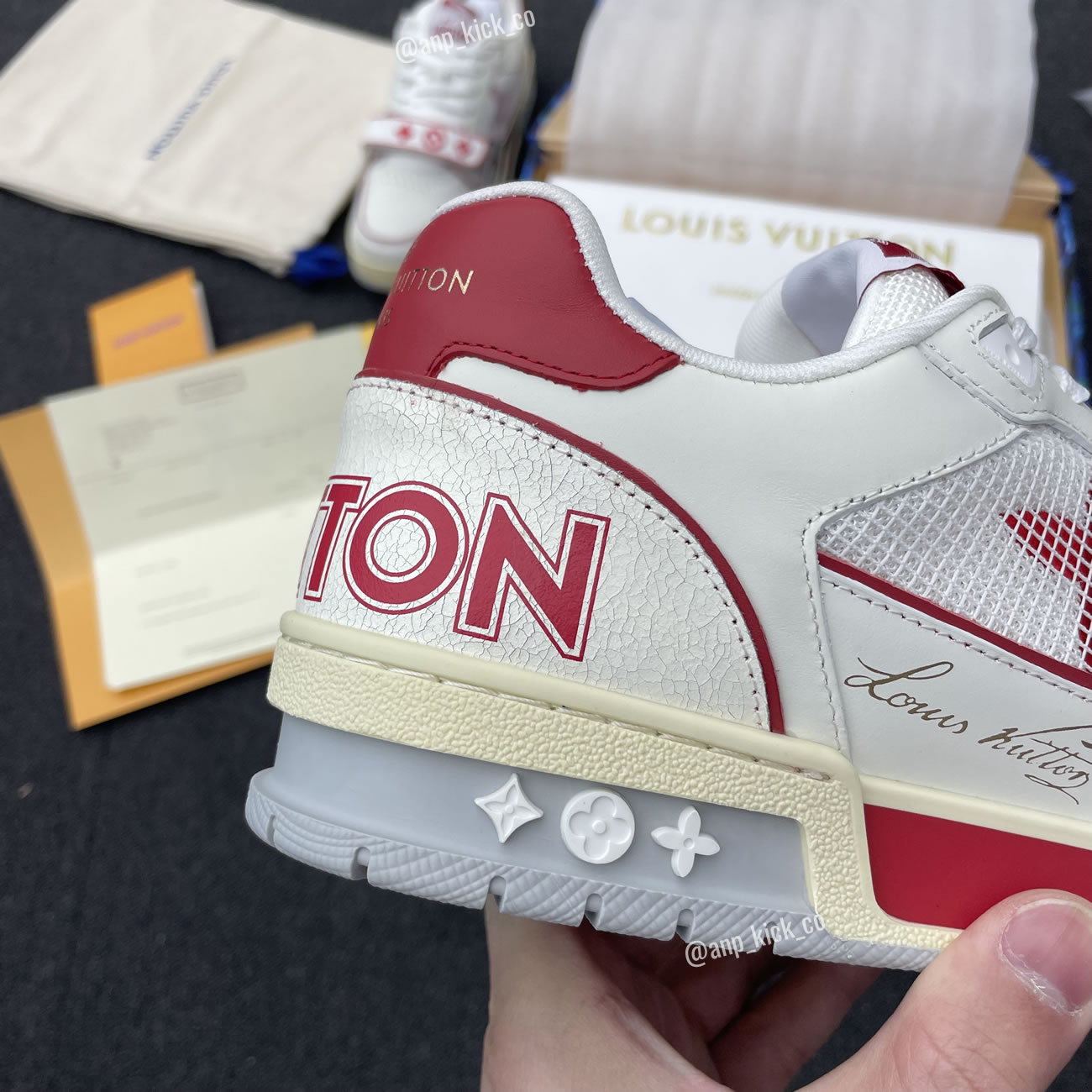 New L V Trainer Sneaker Shoes Red Mesh (3) - www.newkick.vip