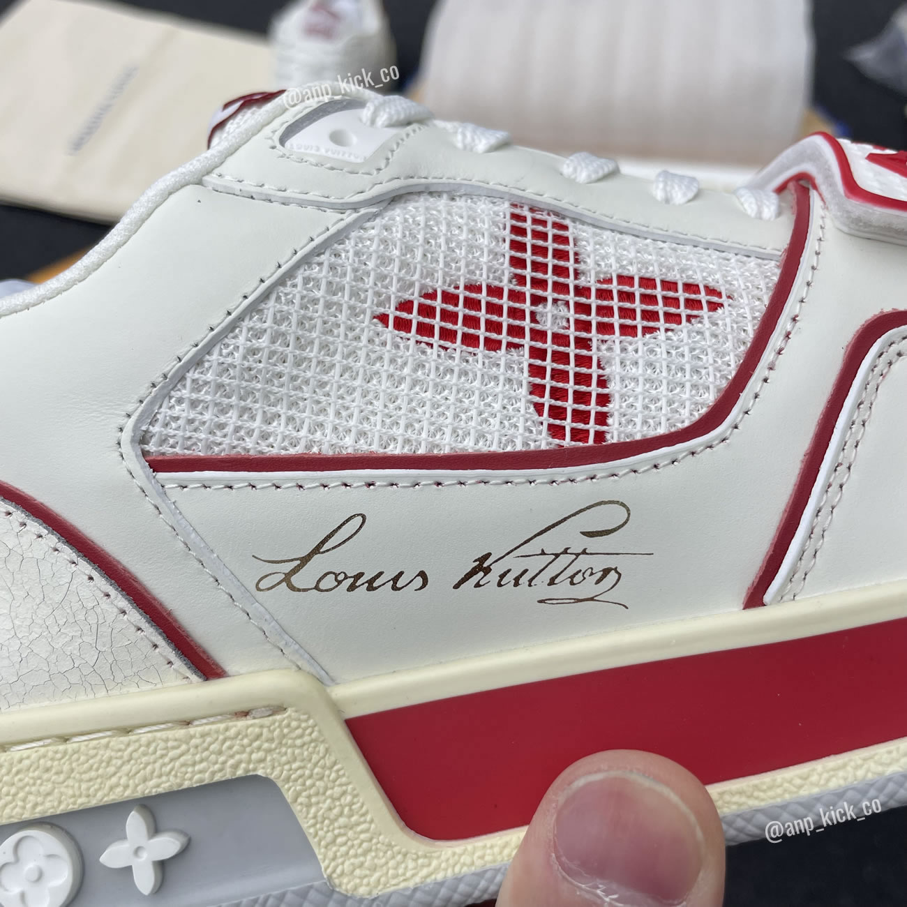 New L V Trainer Sneaker Shoes Red Mesh (4) - www.newkick.vip