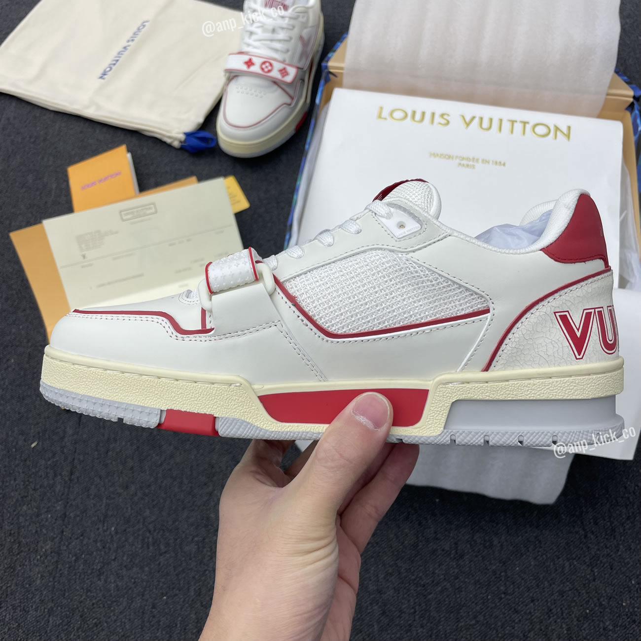 New L V Trainer Sneaker Shoes Red Mesh (7) - www.newkick.vip