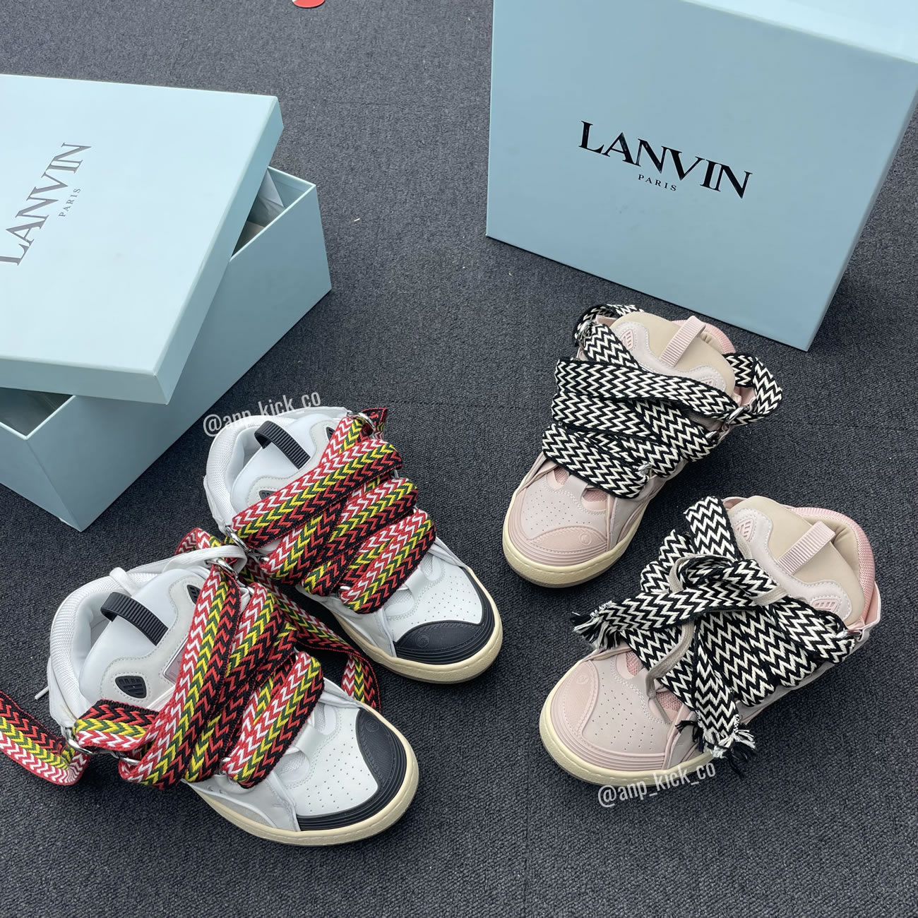 L A N V I N Leather Curb Sneakers Pink Anpkick Drag A2051 (8) - www.newkick.vip