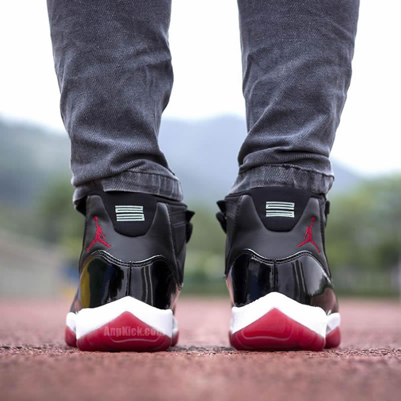 Air Jordan 11 Bred 2019 Black Red On Feet Release Date 378037 061 (10) - www.newkick.vip