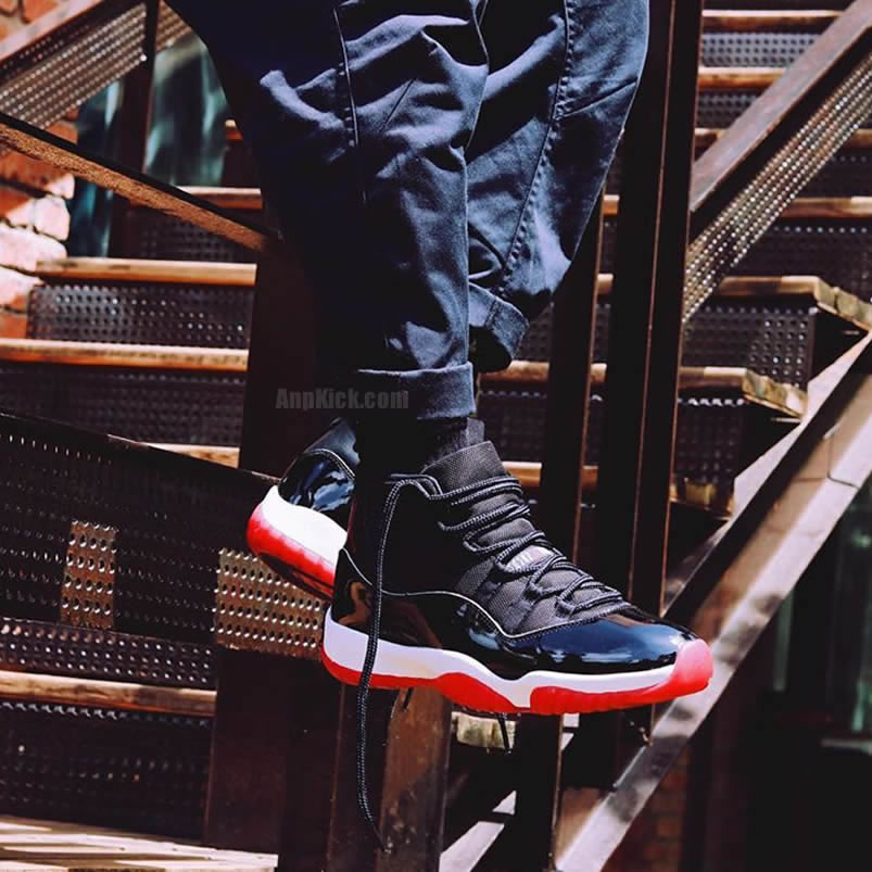 Air Jordan 11 Bred 2019 Black Red On Feet Release Date 378037 061 (4) - www.newkick.vip