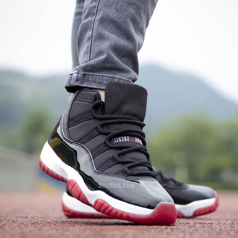 Air Jordan 11 Bred 2019 Black Red On Feet Release Date 378037 061 (8) - www.newkick.vip