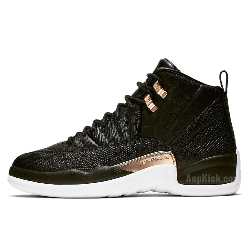 Air Jordan 12 Wmns Snakeskin Midnight Black White Gold Ao6068 007 (1) - www.newkick.vip