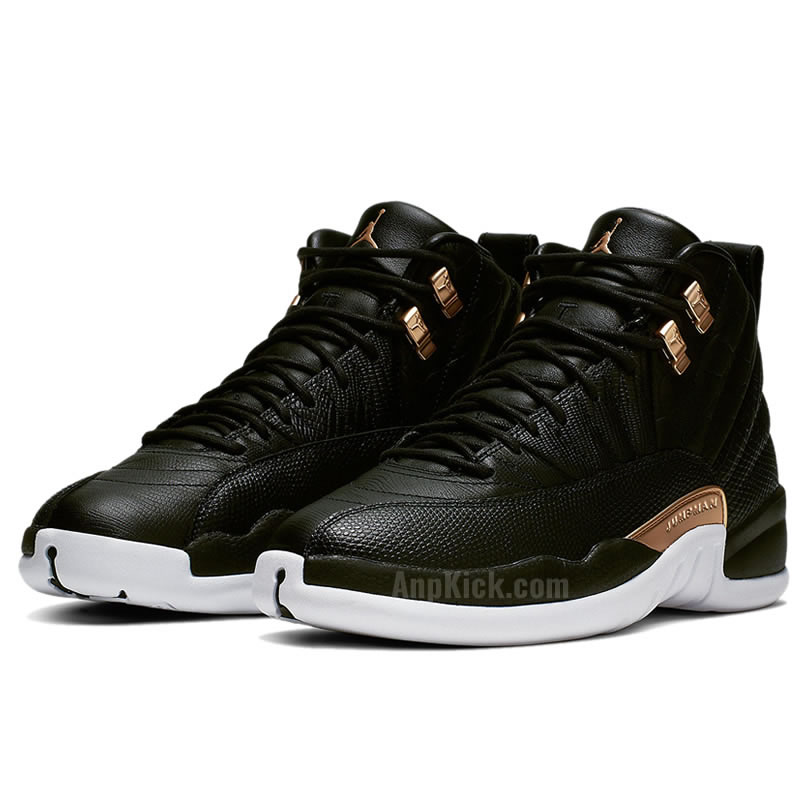 Air Jordan 12 Wmns Snakeskin Midnight Black White Gold Ao6068 007 (3) - www.newkick.vip