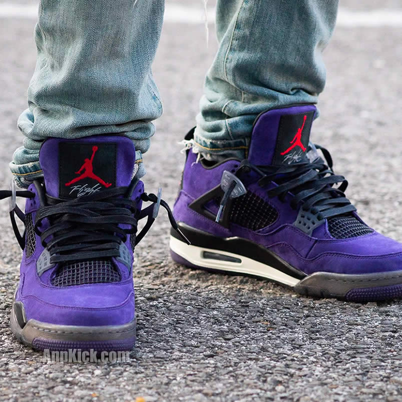 Travis Scott Air Jordan 4 Purple On Feet (1) - www.newkick.vip