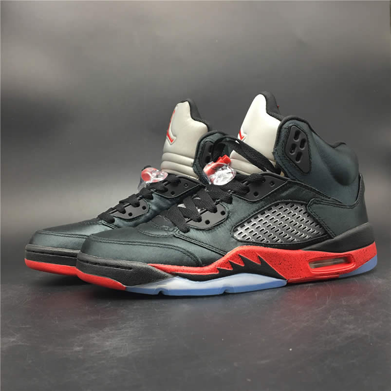 Air Jordan 5 Satin Bred Black University Red For Sale On Feet Outfit 136027 006 (1) - www.newkick.vip