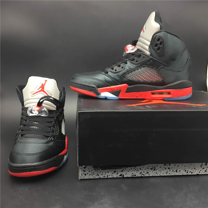 Air Jordan 5 Satin Bred Black University Red For Sale On Feet Outfit 136027 006 (11) - www.newkick.vip