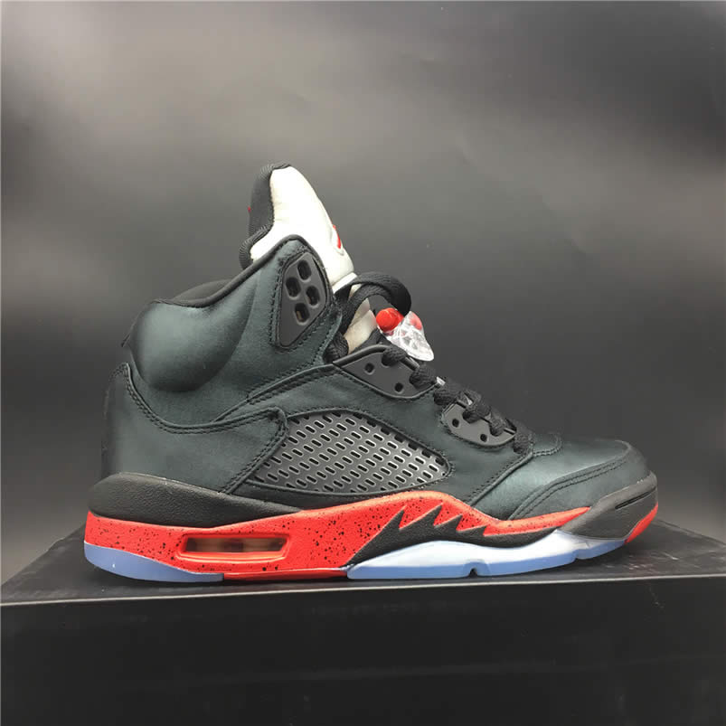 Air Jordan 5 Satin Bred Black University Red For Sale On Feet Outfit 136027 006 (9) - www.newkick.vip