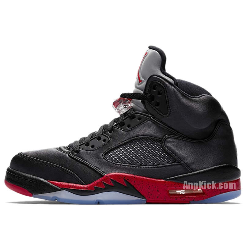 Air Jordan 5 Satin Bred Black University Red On Feet Outfit 136027 006 (1) - www.newkick.vip