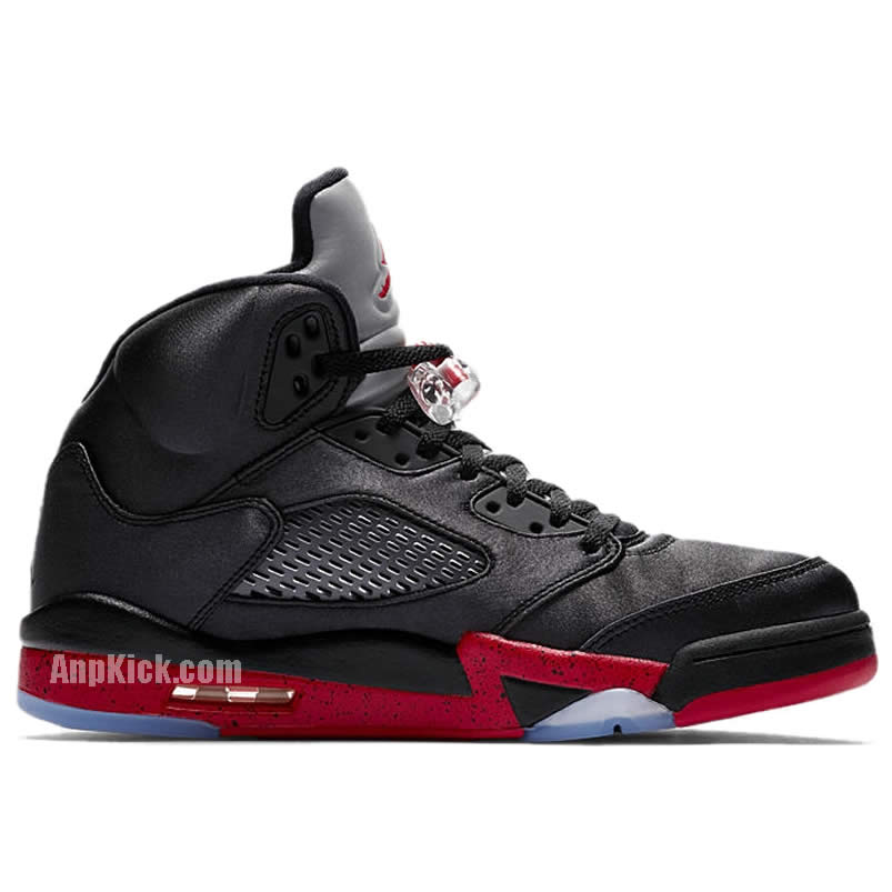 Air Jordan 5 Satin Bred Black University Red On Feet Outfit 136027 006 (2) - www.newkick.vip