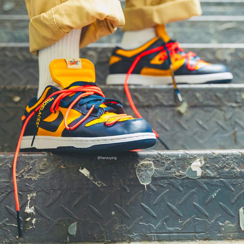 Off White Nike Dunk Low University Gold On Feet Release Date Ct0856 700 (4) - www.newkick.vip