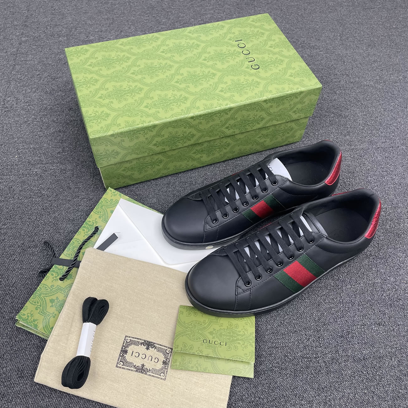 Gucci Ace Leather Black 386750 02jr0 1078 (6) - www.newkick.vip
