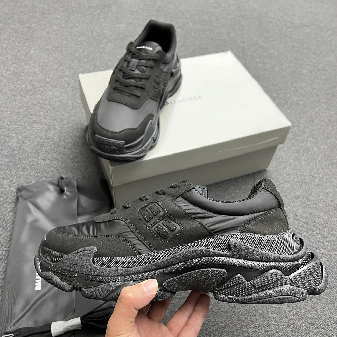 Balenciaga Triple S Nylon Black Bule 710157 W3cu1 1000 (3) - www.newkick.vip