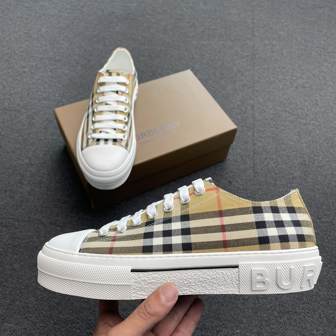 Burberry Vintage Check Cotton Sneakers Archive Beige White W 80505061 (4) - www.newkick.vip