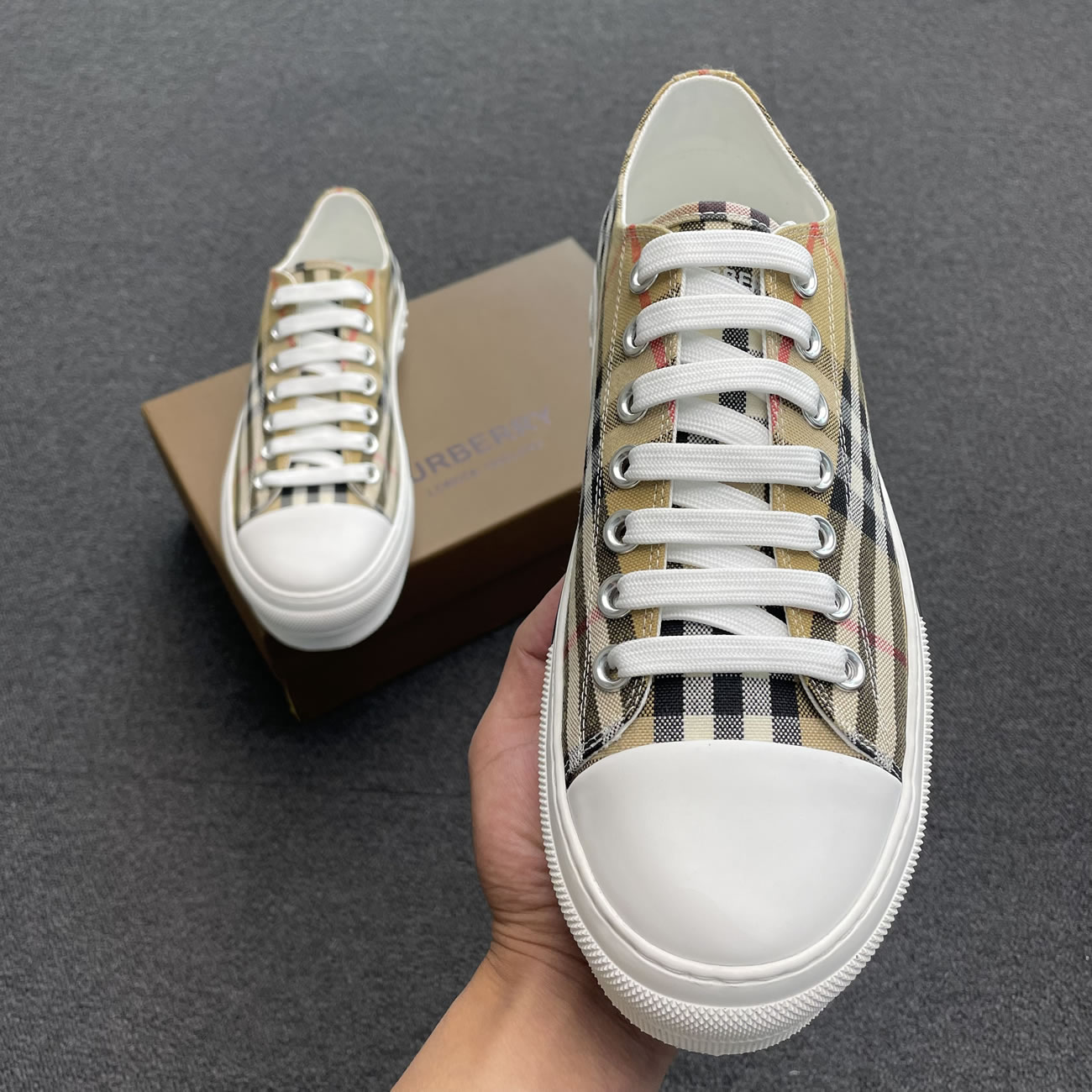 Burberry Vintage Check Cotton Sneakers Archive Beige White W 80505061 (8) - www.newkick.vip