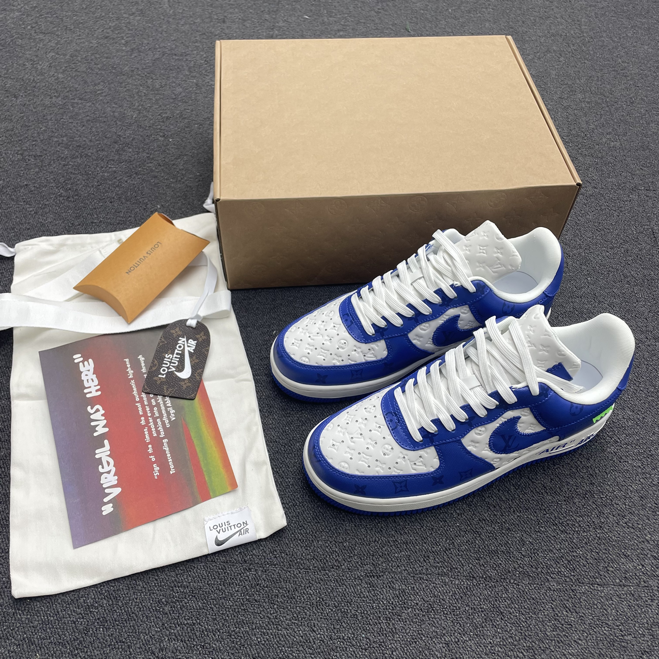 Louis Vuitton Nike Air Force 1 Low By Virgil Abloh White Green Royal (2) - www.newkick.vip
