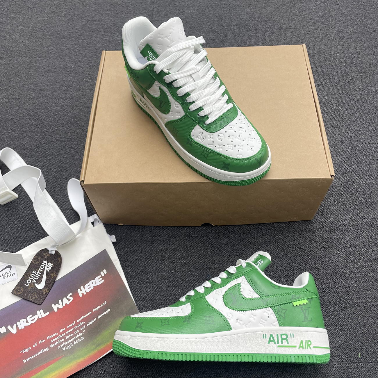 Louis Vuitton Nike Air Force 1 Low By Virgil Abloh White Green Royal (3) - www.newkick.vip