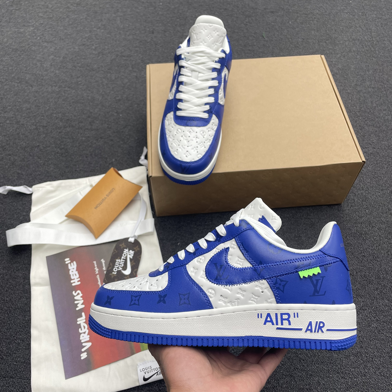 Louis Vuitton Nike Air Force 1 Low By Virgil Abloh White Green Royal (5) - www.newkick.vip