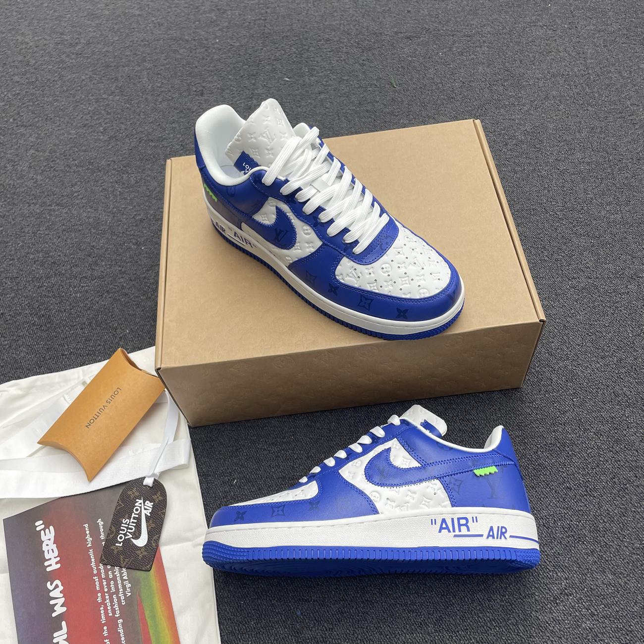 Louis Vuitton Nike Air Force 1 Low By Virgil Abloh White Green Royal (7) - www.newkick.vip