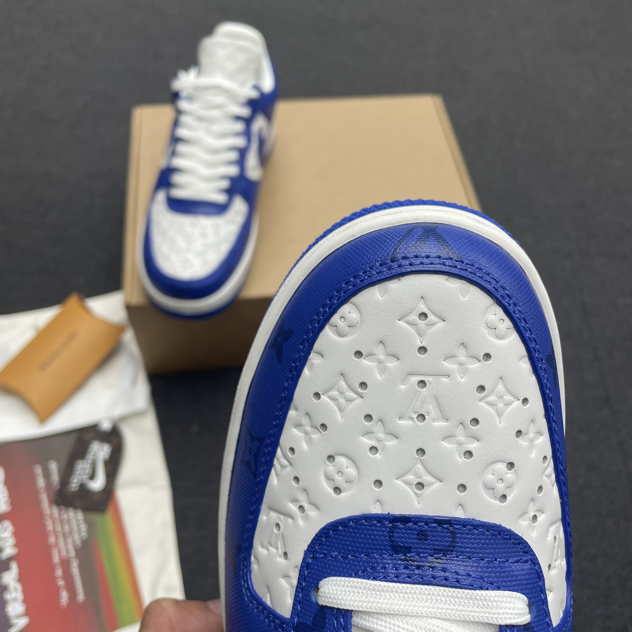 Louis Vuitton Nike Air Force 1 Low By Virgil Abloh White Green Royal (8) - www.newkick.vip