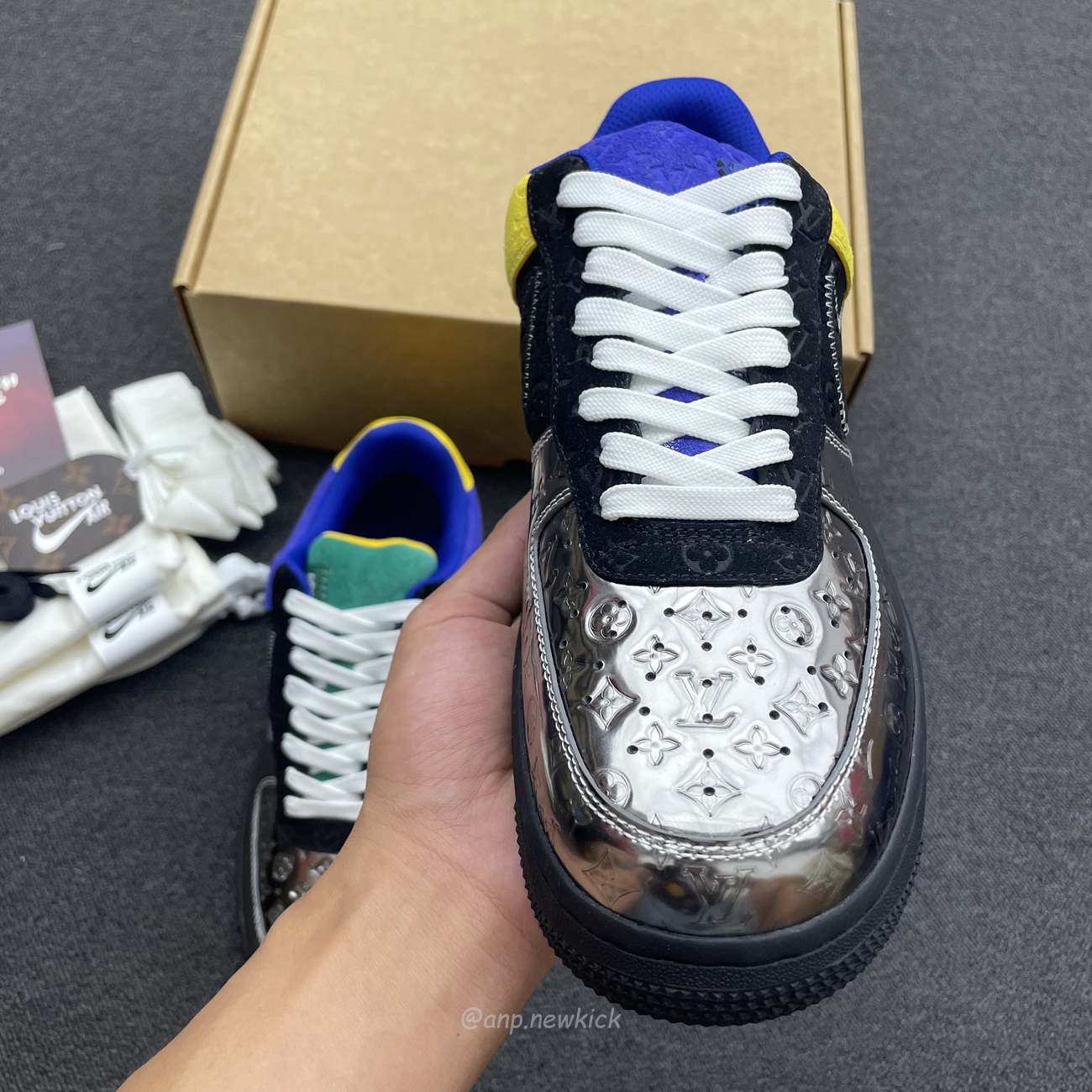 Louis Vuitton Nike Air Force 1 Low By Virgil Abloh Black Metallic Silver (3) - www.newkick.vip