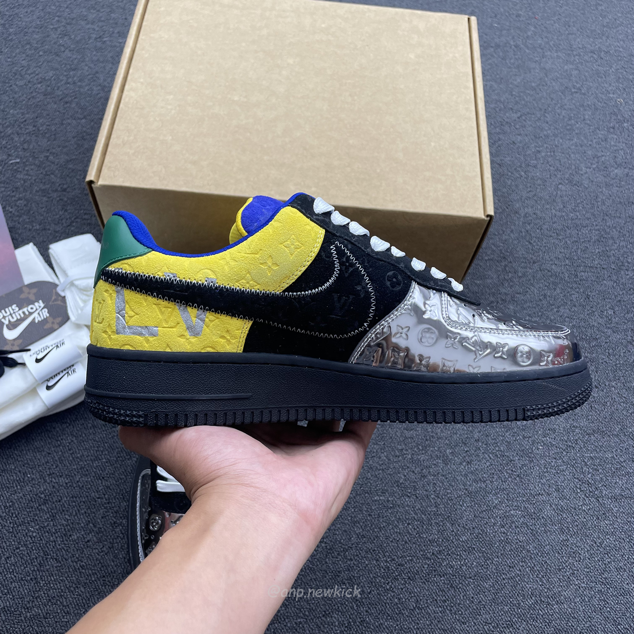 Louis Vuitton Nike Air Force 1 Low By Virgil Abloh Black Metallic Silver (5) - www.newkick.vip