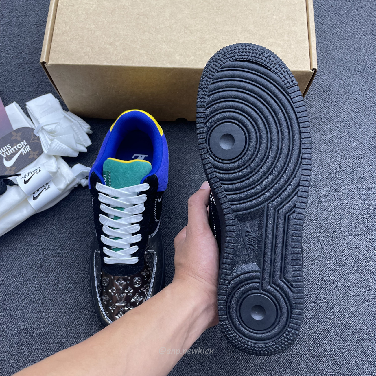 Louis Vuitton Nike Air Force 1 Low By Virgil Abloh Black Metallic Silver (8) - www.newkick.vip
