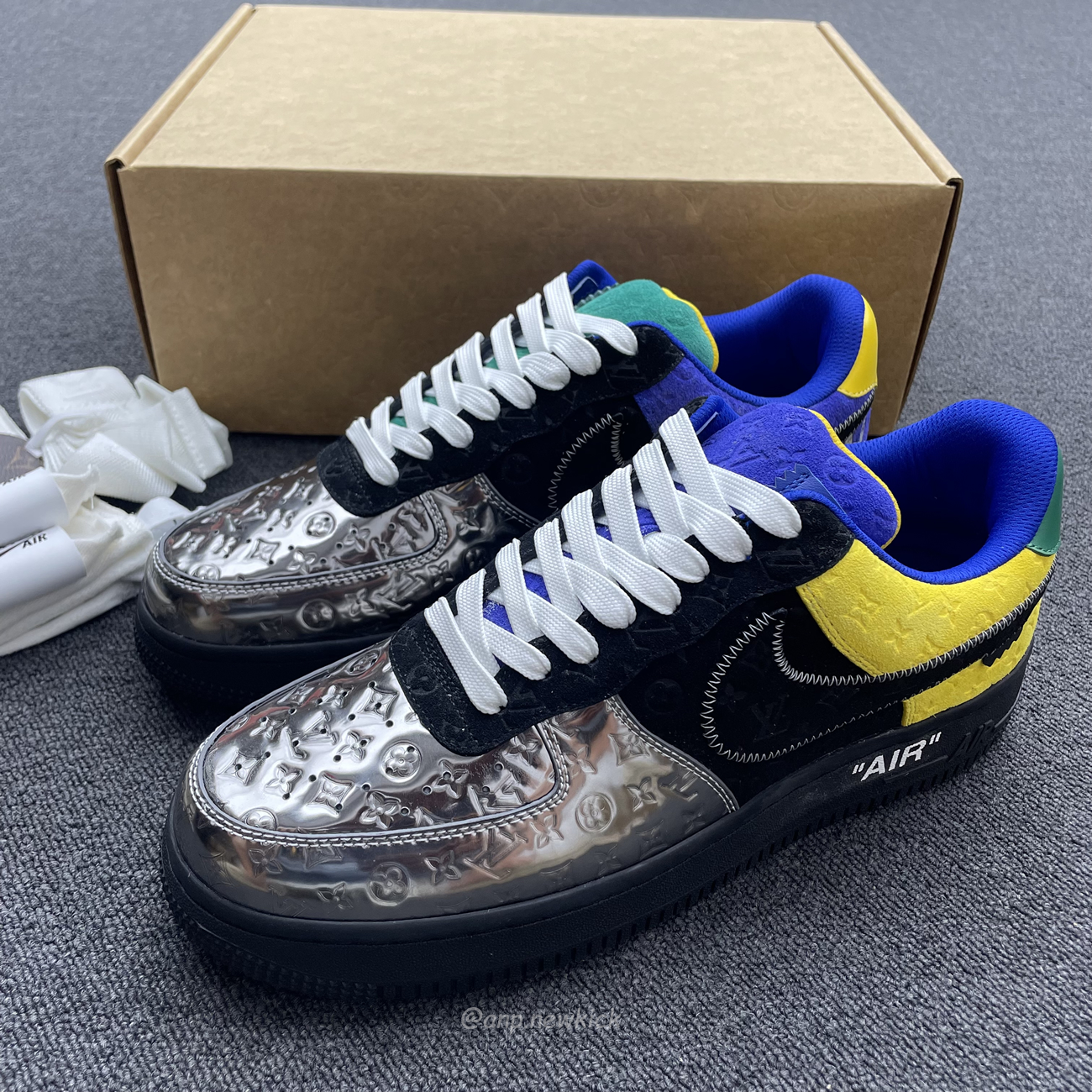 Louis Vuitton Nike Air Force 1 Low By Virgil Abloh Black Metallic Silver (9) - www.newkick.vip