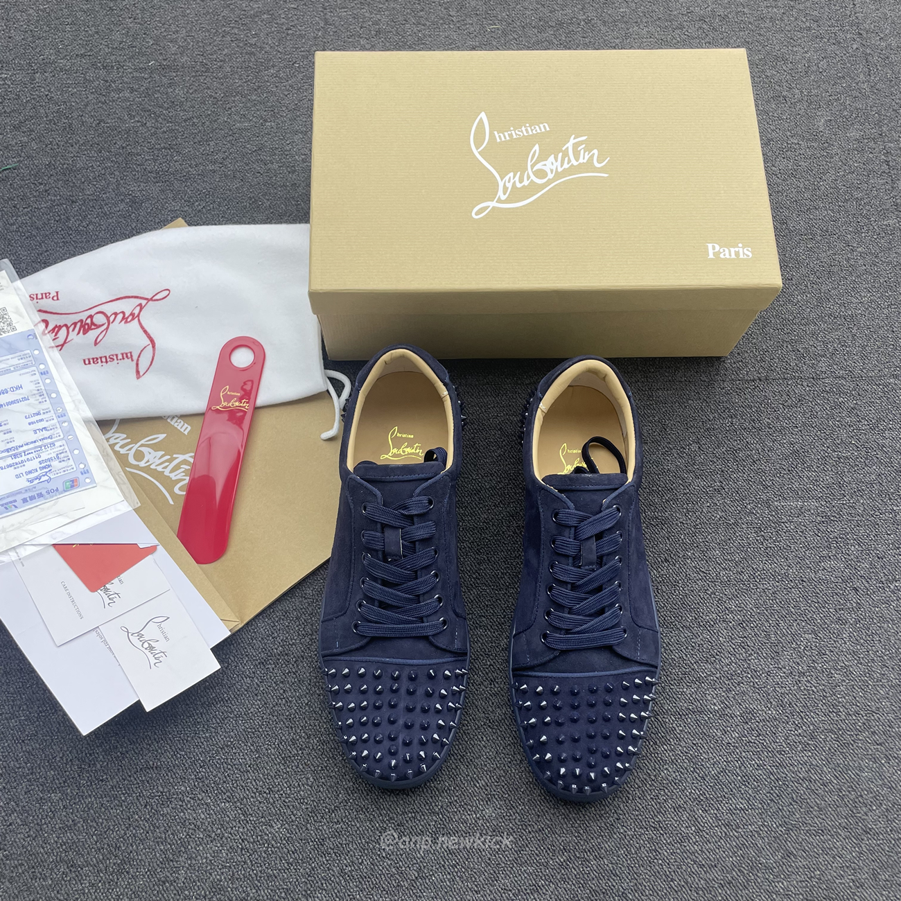 Christian Louboutin Rivet Shoe Blue Suede Calf (3) - www.newkick.vip