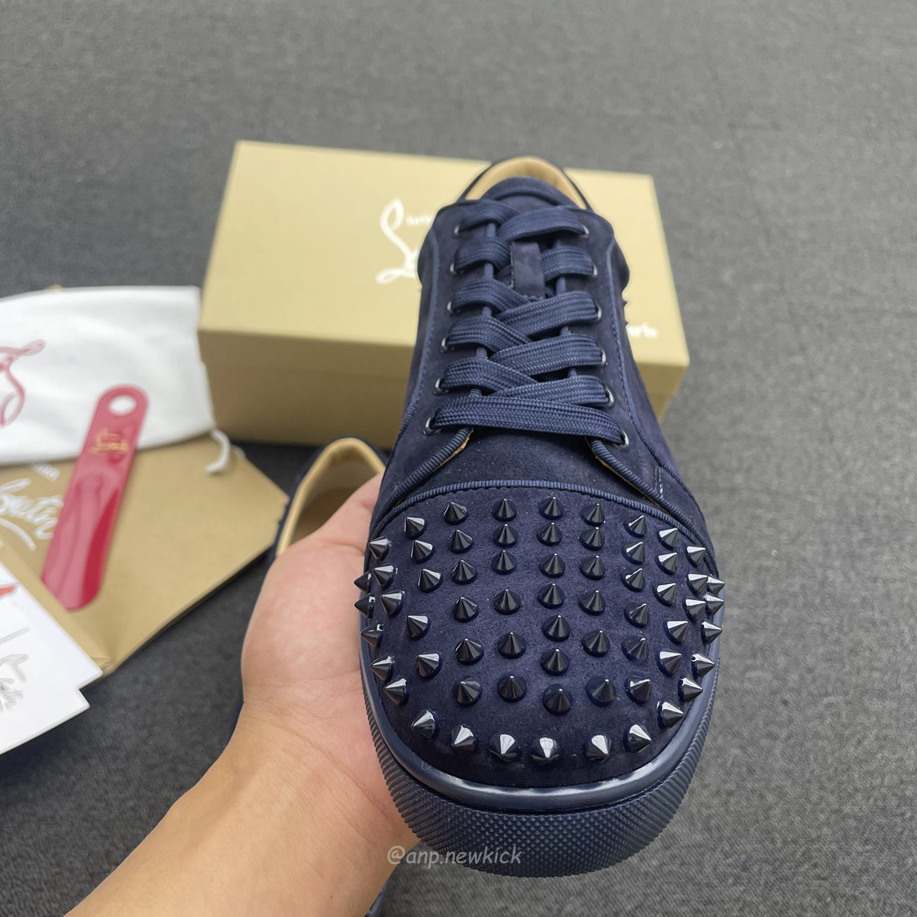 Christian Louboutin Rivet Shoe Blue Suede Calf (5) - www.newkick.vip