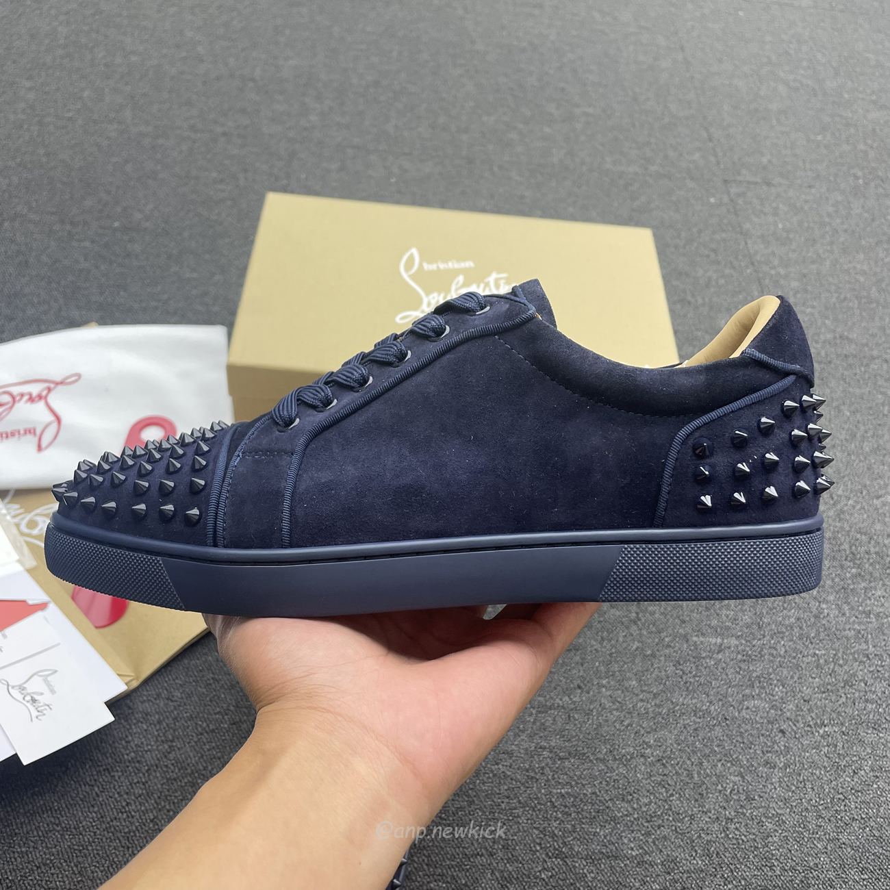 Christian Louboutin Rivet Shoe Blue Suede Calf (6) - www.newkick.vip