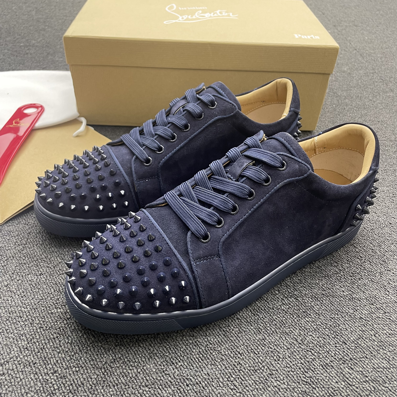 Christian Louboutin Rivet Shoe Blue Suede Calf (9) - www.newkick.vip