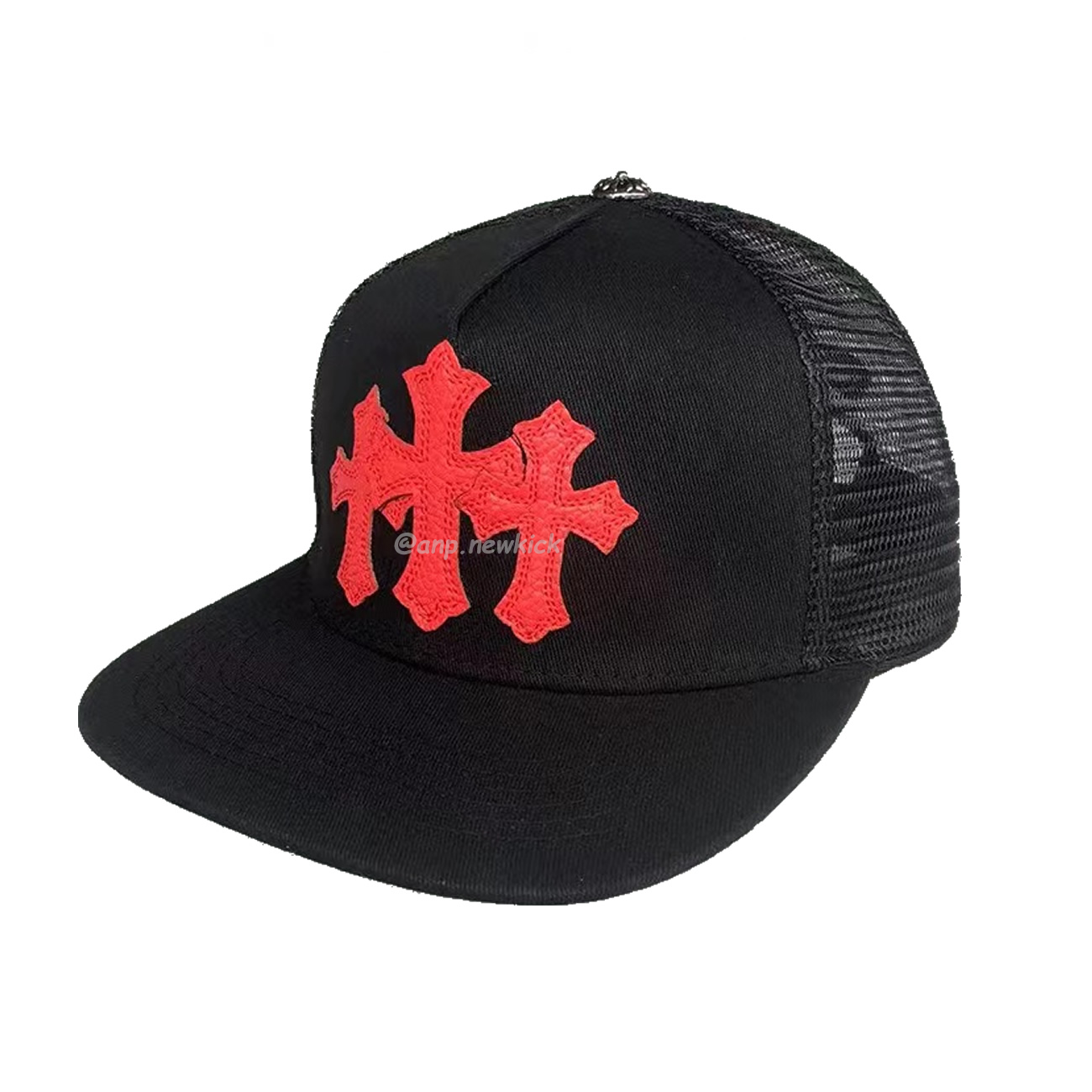 Chrome Hearts Tri Cross Black White Red Trucker Hat (8) - www.newkick.vip