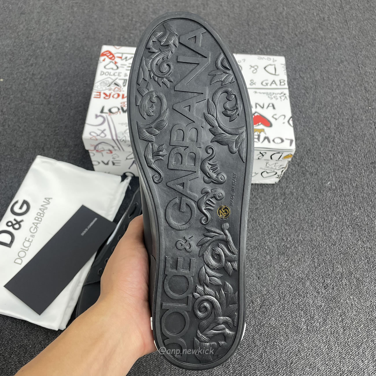 Dolce Gabbana Dg Logo Print Portofino Napa Calf Leather Sneakers (18) - www.newkick.vip