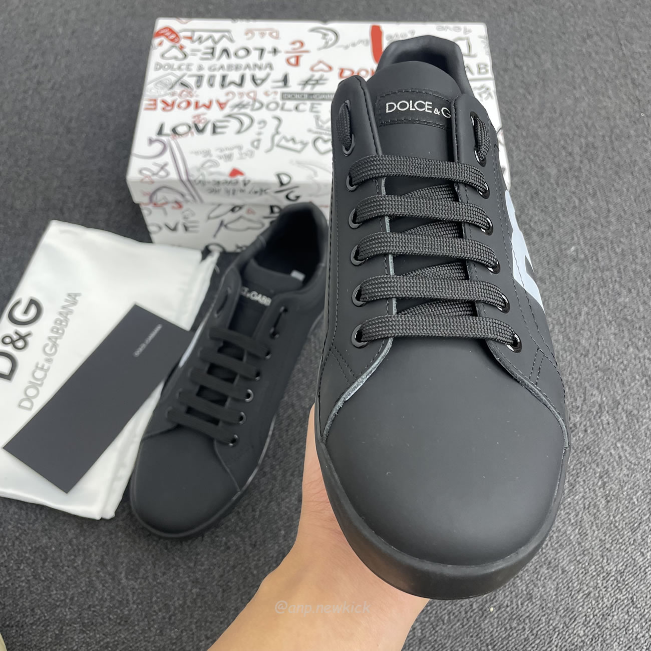 Dolce Gabbana Dg Logo Print Portofino Napa Calf Leather Sneakers (20) - www.newkick.vip