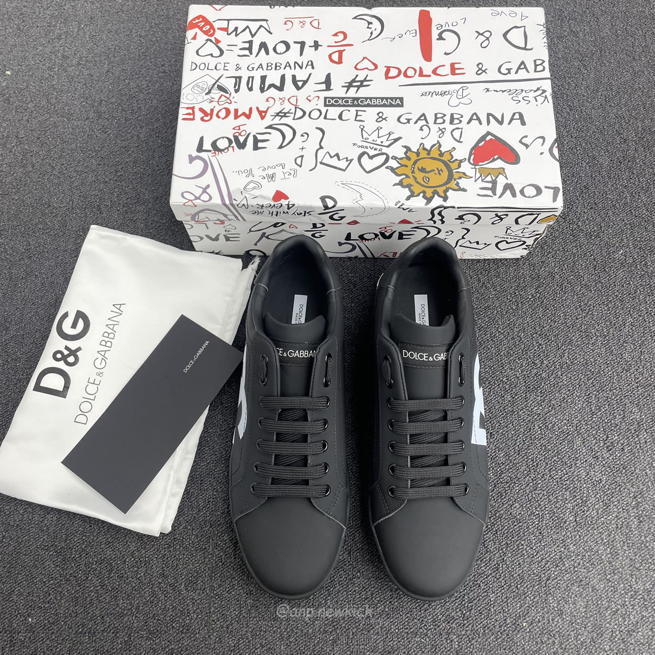 Dolce Gabbana Dg Logo Print Portofino Napa Calf Leather Sneakers (21) - www.newkick.vip