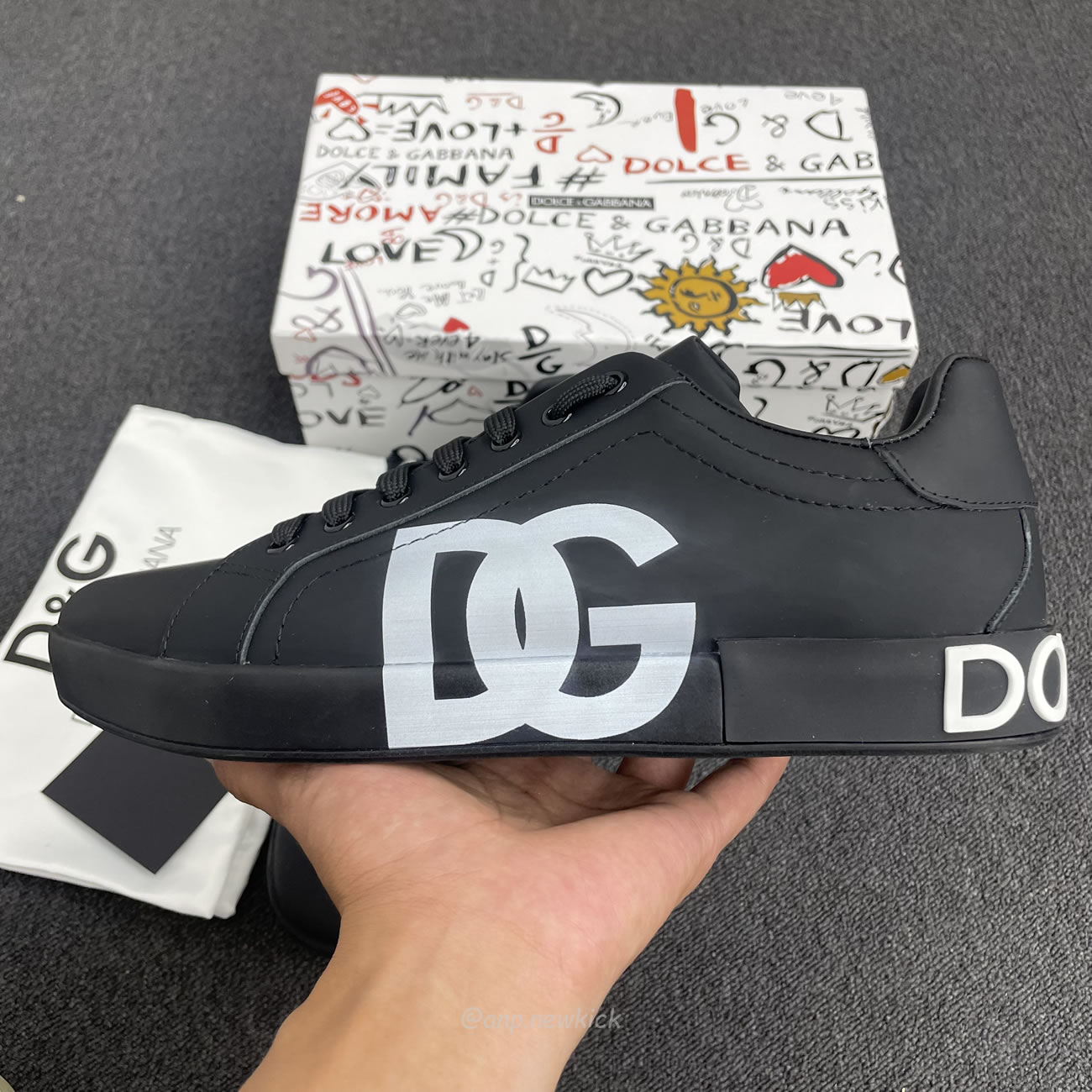 Dolce Gabbana Dg Logo Print Portofino Napa Calf Leather Sneakers (22) - www.newkick.vip