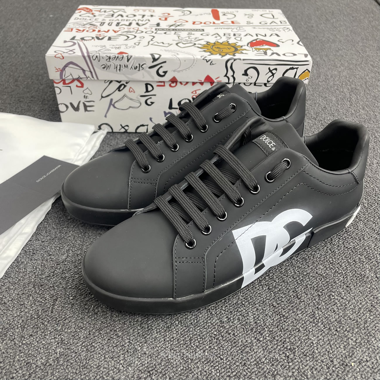 Dolce Gabbana Dg Logo Print Portofino Napa Calf Leather Sneakers (24) - www.newkick.vip