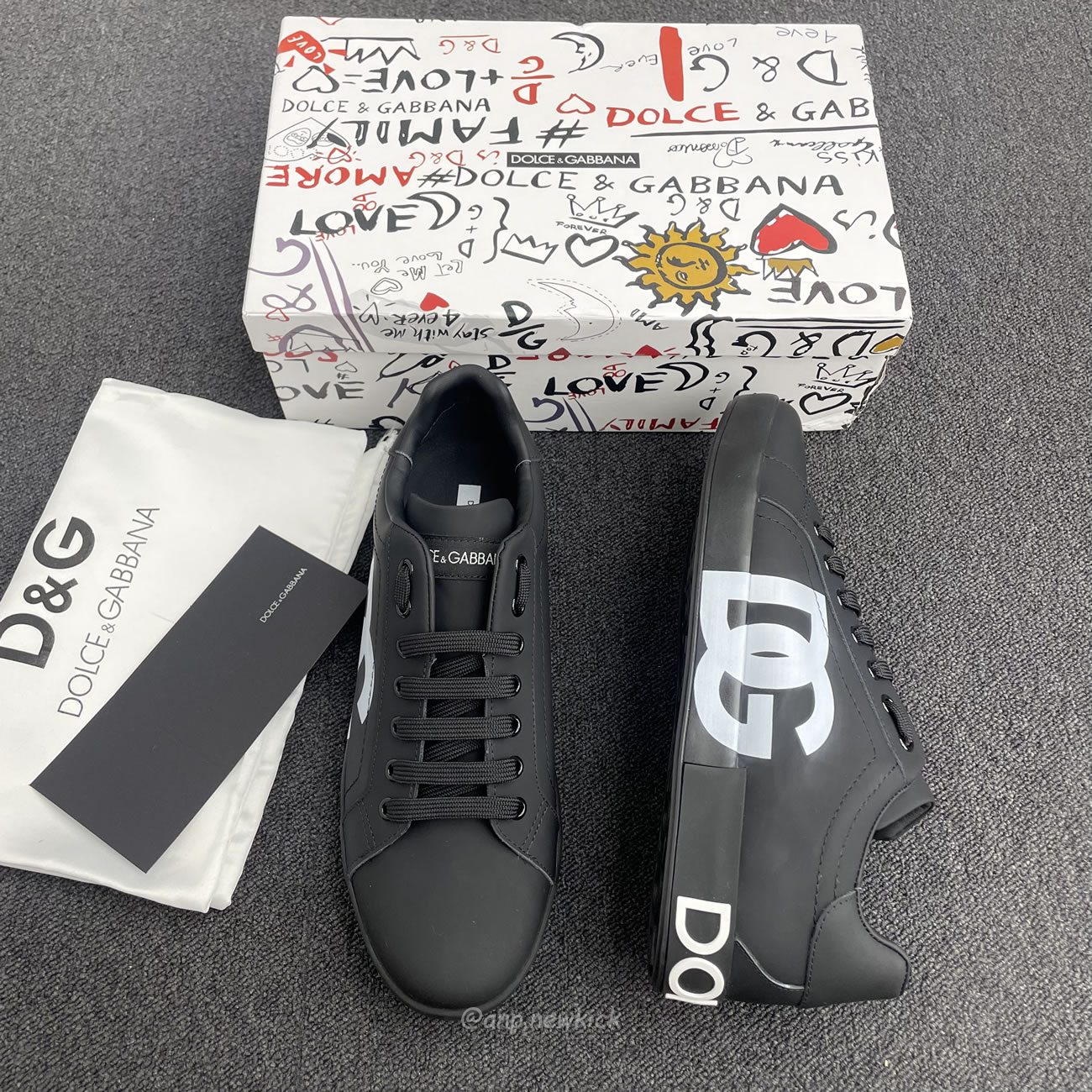 Dolce Gabbana Dg Logo Print Portofino Napa Calf Leather Sneakers (25) - www.newkick.vip