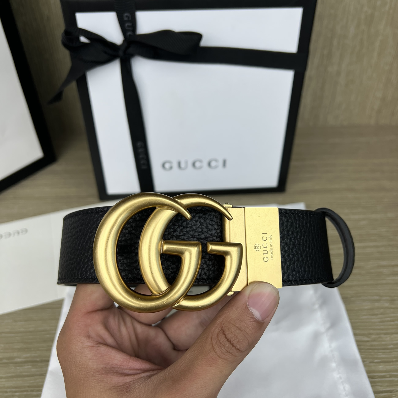Gucci Double G Logo Full Grain Reversible Belt Leather Black Brown (11) - www.newkick.vip