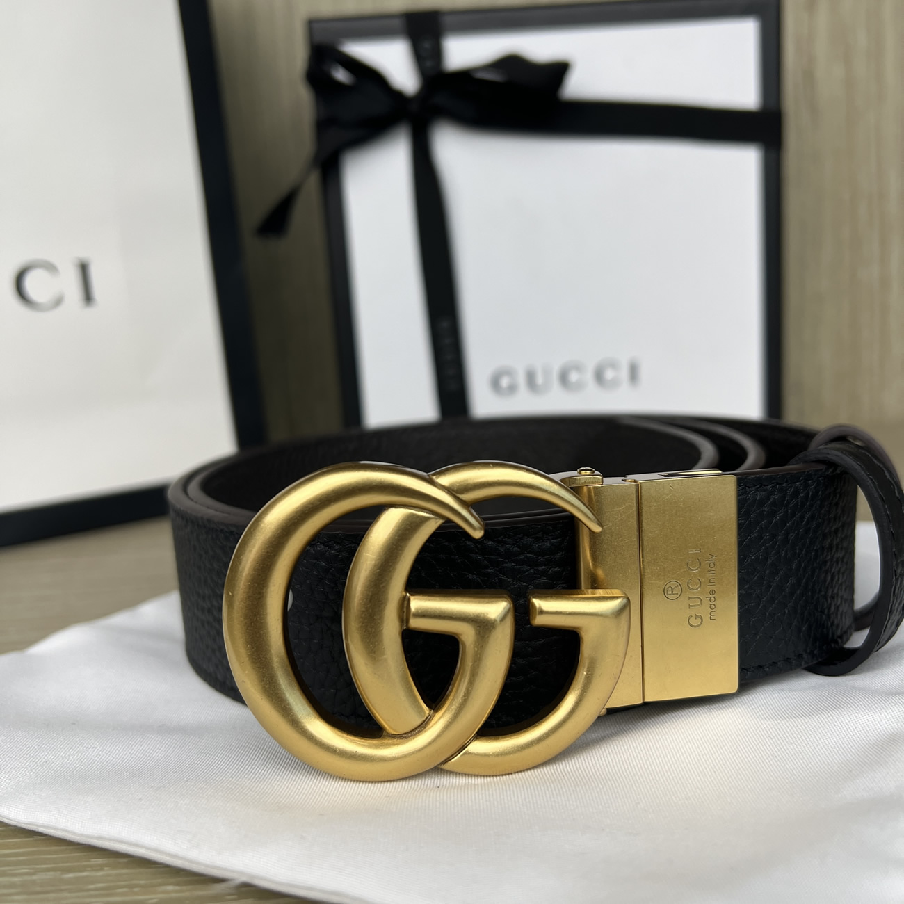 Gucci Double G Logo Full Grain Reversible Belt Leather Black Brown (6) - www.newkick.vip